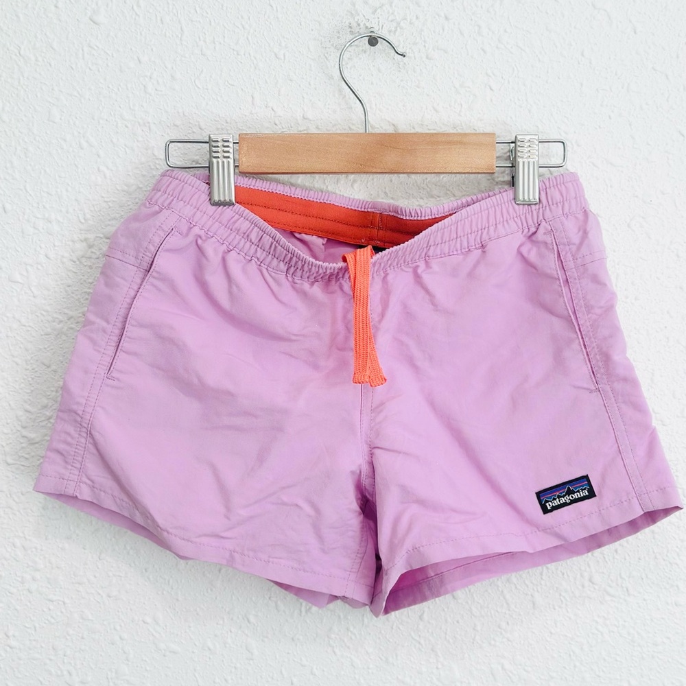 Patagonia Lilac Shorts with Orange Drawstring